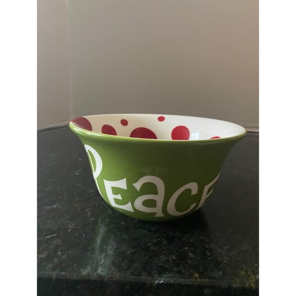 Magnolia Lane 6" Wide Polka Dot Bowl with Green, "PEACE" - Picture 1 of 8